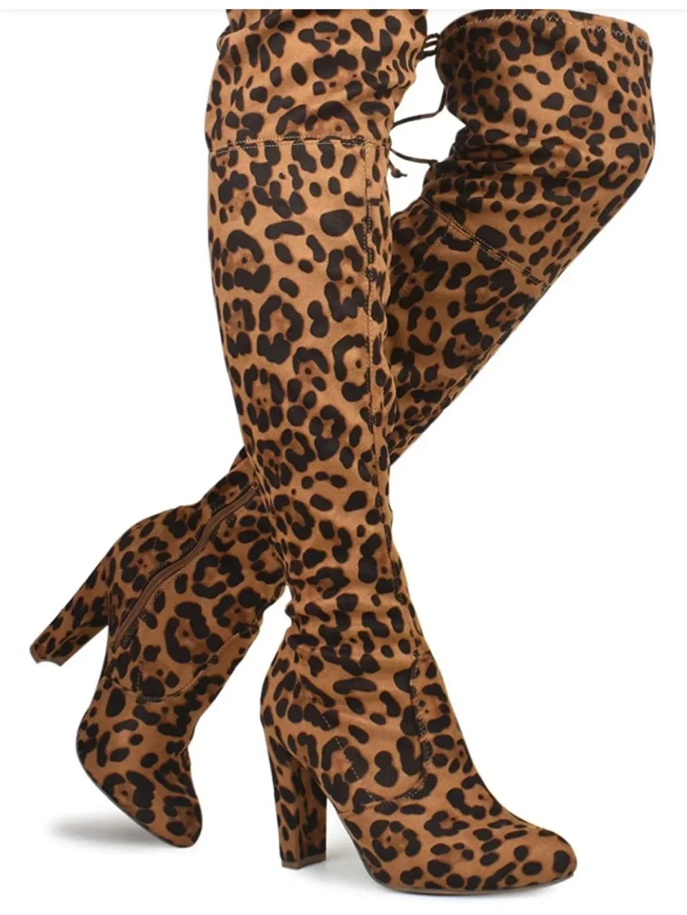 Leopard Cheetah Animal Print Over-the-Knee Faux Suede Chic Fall Party Boots 7